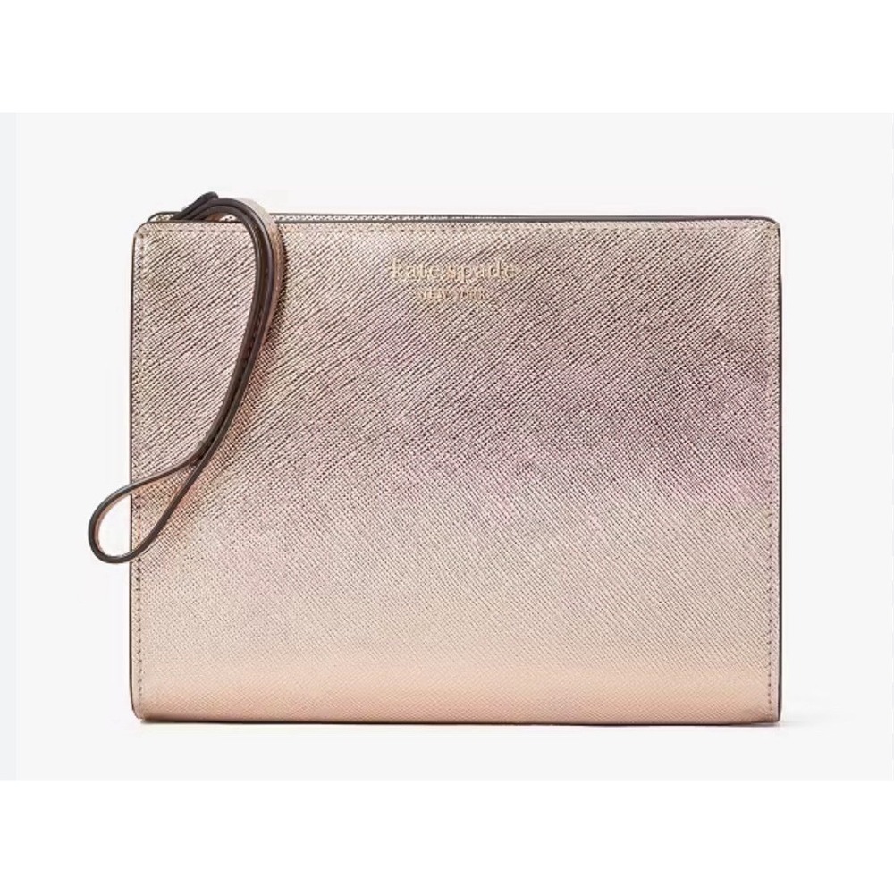 Kate Spade Metallic Spencer  Clutch Wristlet‎ Purse Bag Rose Gold